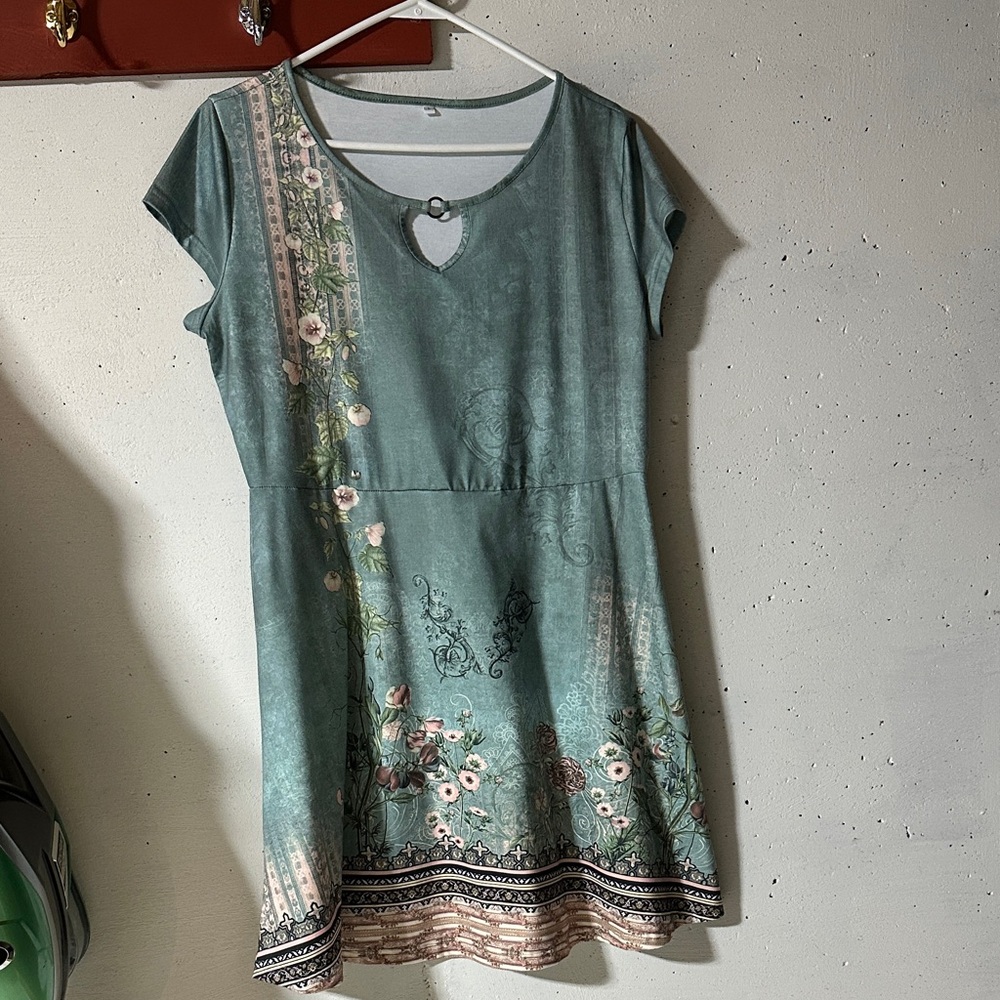 Chic Floral Teal Mini Dress